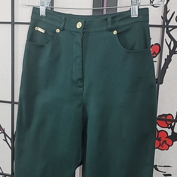 St John Sport Green Velvet Twill Jean Pants Gold Logo Womens Size 2 - Picture 5 of 10